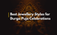 Goddess Durga idol backdrop with bold text "Best Jewellery Styles for Durga Puja Celebrations."