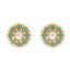 22K Gold-Plated Green Kundan Studded & Pearls Beaded Floral Shaped Studs