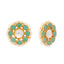22K Gold-Plated Green Kundan Studded & Pearls Beaded Floral Shaped Studs