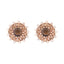 22K Gold Plated Faux Smoky Quartz & White Crystal Studded Contemporary Floral Shaped Studs