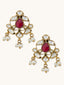 22K Gold-Plated Elegant Kundan & Ruby Stone Studded & Beaded Studs