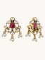 22K Gold-Plated Elegant Kundan & Ruby Stone Studded & Beaded Studs