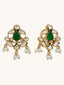 22K Gold-Plated Elegant Kundan & Green Stone Studded Pearl Drops Studs