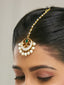 22K Gold-Plated Green Stone & Kundan Studded with Pearl Drop Maang Tikka Head Jewellery
