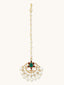 22K Gold-Plated Green Stone & Kundan Studded with Pearl Drop Maang Tikka Head Jewellery