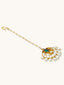 22K Gold-Plated Green Stone & Kundan Studded with Pearl Drop Maang Tikka Head Jewellery