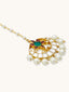 22K Gold-Plated Green Stone & Kundan Studded with Pearl Drop Maang Tikka Head Jewellery