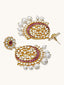22K Gold-Plated Elegant Ruby & Kundan Stone Studded With Pearl Beaded Floral Chandbalis