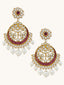 22K Gold-Plated Elegant Ruby & Kundan Stone Studded With Pearl Beaded Floral Chandbalis