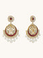 22K Gold-Plated Elegant Ruby & Kundan Stone Studded With Pearl Beaded Floral Chandbalis
