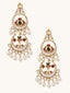 22K Gold-Plated Kundan Studded & Pearl Beaded Layered Chandbalis