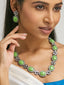 Antique Silver Plated Crystal Studded Faux Jade Stones Embellished Necklace Set