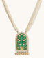 22K Gold-Plated Pearl Beaded Strings Green Enamel Pendant with Floral Motifs Necklace Set