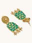 22K Gold-Plated Pearl Beaded Strings Green Enamel Pendant with Floral Motifs Necklace Set