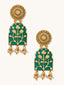 22K Gold-Plated Pearl Beaded Strings Green Enamel Pendant with Floral Motifs Necklace Set