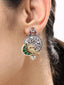 Silver-Gold Oxidized Plated Ethnic Stone Studded & Pearl Beaded Peacock Motif Stud Earrings