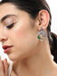 Silver-Gold Oxidized Plated Ethnic Stone Studded & Pearl Beaded Peacock Motif Stud Earrings