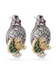 Silver-Gold Oxidized Plated Ethnic Stone Studded & Pearl Beaded Peacock Motif Stud Earrings