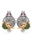 Silver-Gold Oxidized Plated Ethnic Stone Studded & Pearl Beaded Peacock Motif Stud Earrings