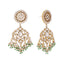 22K Gold Plated Traditional Kundan Studded Contemporary Dangler Earrings with Pearl and Green Bead Accents