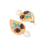22K Gold Plated Faux Turquoise Stone Studded Contemporary Petal Shaped Pearl Drop Stud Earrings