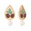 22K Gold Plated Faux Turquoise Stone Studded Contemporary Petal Shaped Pearl Drop Stud Earrings