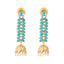 22K Gold Plated Pearl & Turquoise Stone Studded Contemporary Shaped Jhumkas