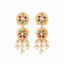 22K Gold Plated Navratan Kundan Studded Traditional Petal Motif Drop Dangler Earrings