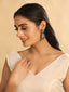 Rhodium Silver Toned Diamante Emerald Zircon Link Dangler Earrings
