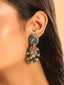 Rhodium Silver Toned Diamante Emerald Zircon Link Dangler Earrings