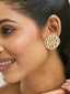 22K Gold-Plated Elegant Kundan Stone Studded & Pearl Beaded Disc Studs
