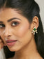 22K Gold-Plated Elegant Kundan & Green Stone Studded Pearl Drops Studs