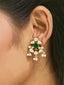 22K Gold-Plated Elegant Kundan & Green Stone Studded Pearl Drops Studs