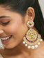 22K Gold-Plated Elegant Ruby & Kundan Stone Studded With Pearl Beaded Floral Chandbalis