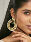 22K Gold-Plated Kundan Studded & Pearl Beaded Floral Chandbali Earrings