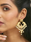 22K Gold-Plated Kundan and Pearl Earrings with Floral Stud and Intricate Crescent Design Chandbalis
