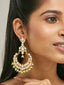 22K Gold-Plated Elegant Kundan Studded & Beaded Floral Chandbali Earrings
