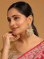 22K Gold-Plated Kundan & Pearl Studded Crescent Shaped Green Beads Chandbalis
