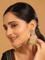 22K Gold Plated Traditional Kundan Studded Contemporary Dangler Earrings with Pearl and Green Bead Accents