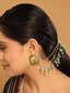 22K Gold Plated Triple Pearl Chain Aqua Chalcedony Stones Layered Ear Chain