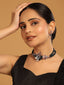 22K Gold-Plated Blue Beads & Zircon Studded Pearl Adorned Choker Necklace Set