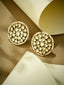 22K Gold-Plated Elegant Kundan Stone Studded & Pearl Beaded Disc Studs