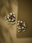 22K Gold-Plated Elegant Kundan & Ruby Stone Studded & Beaded Studs