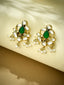22K Gold-Plated Elegant Kundan & Green Stone Studded Pearl Drops Studs