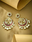 22K Gold-Plated Elegant Ruby & Kundan Stone Studded With Pearl Beaded Floral Chandbalis