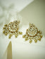 22K Gold-Plated Kundan Stone Studded & Pearl Drop Beaded Crescent Shaped Chandbalis