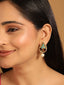 22K Gold Plated Faux Turquoise Stone Studded Contemporary Petal Shaped Pearl Drop Stud Earrings