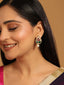 22K Gold Plated Emarald Stone Studded Contemporary Petal Shaped Pearl Drop Stud Earrings