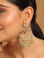 22K Gold-Plated Kundan & Pearl Studded Crescent Shaped Green Beads Chandbalis