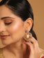 22K Gold Plated Cubic Zirconia Studded Contemporary Moon Shaped Pearl Drop Chandbalis